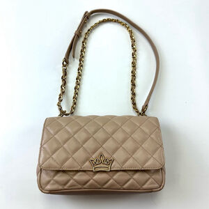 J.Estina Tiara bone quilted gold slider chain shoulder leather bag neutral